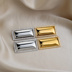 Polished rectangular stud earrings in gold and silver finish with zircon border on silk