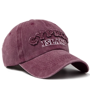 Vintage washed baseball cap with Cyprus Island 3D embroidery in deep purple finish