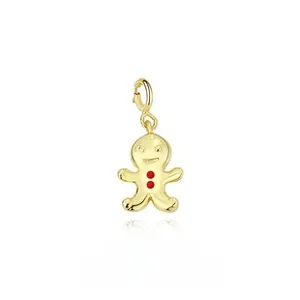 Detailed macro view of S925 sterling silver gingerbread man pendant with red button details