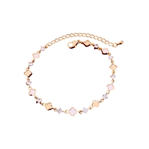Bracciale a fiori in oro rosa con quadrifoglio in madreperla e accenti in zircone