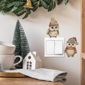 Autocollants muraux hiboux mignons pour interrupteurs avec bonnets de Noël festifs