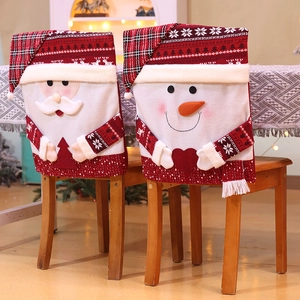 Christmas Chair Back Covers Cartoon Santa Snowman Reindeer Knitted Fabric Festive Dining Table Decorations Home Party