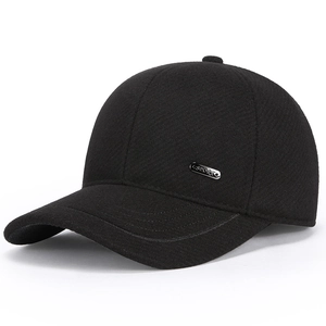 Winter Baseball Cap Woolen Fabric With Ear Protection Warm Windproof Outdoor Sport Hat For Men Adjustable Simple Style