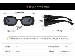 Tableau des tailles pour lunettes de soleil Y2K avec mesures précises du cadre et du verre