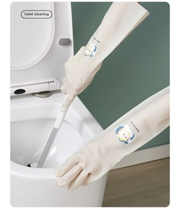 Long waterproof rubber cleaning gloves with cute cartoon lion used for toilet scrubbing