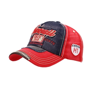 Vintage washed navy and red baseball cap with Hawaii embroidery and distressed finish