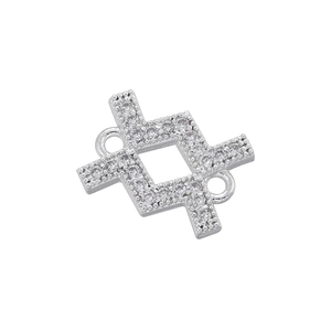 Macro view of silver geometric jewelry connector with pavé zircon for DIY bracelets