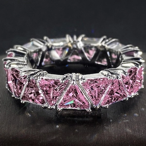 Luxury Eternity Ring Copper Triangle Cut Cubic Zirconia Multi Color Wedding Party Jewelry For Women