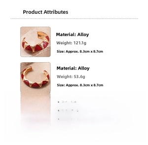 Detail specifications for vintage oval alloy bangles with red enamel and gold triangle patterns