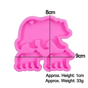 Pink sunflower bear silicone mold for resin craft DIY, 9x8x1cm bear-shaped jewelry tool