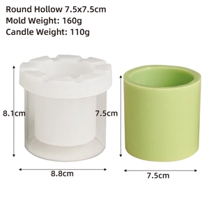 Clear size specifications for cylindrical hollow PC candle mold with finished green candle