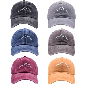 Vintage washed baseball caps with mountain embroidery in six assorted retro colors