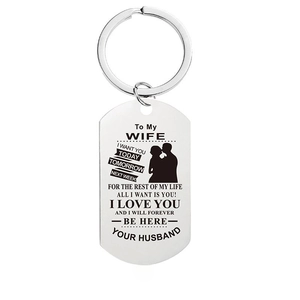 Detailed engraving on stainless steel military tag keychain for husband and wife gift