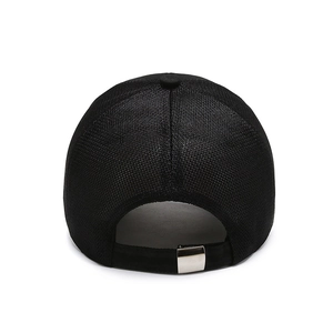 Breathable black mesh baseball cap for men and women with adjustable silver metal buckle