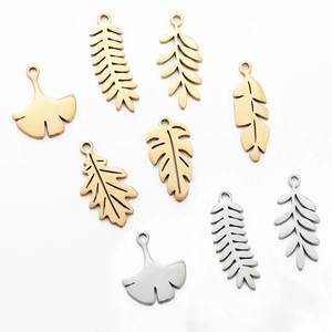 Assorted gold and silver leaf pendants in stainless steel for DIY jewelry making