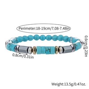 Handmade beaded bracelet with turquoise stones and black metallic beads for men