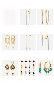 Collection de boucles d'oreilles en acier doré 18K avec perles et détails zircon