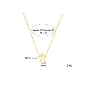 Collier pendentif tortue évidé plaqué or 18K avec chaîne 17+2 pouces et mesures
