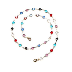 Vintage gold eyewear chain with colorful crystal pendants and lobster clasp in spiral layout