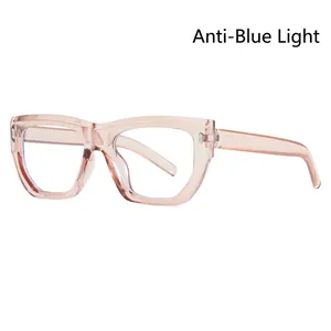 Retro oversized cat-eye blue light blocking glasses in transparent peach pink frames