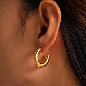Minimalist C-shaped irregular 18k gold plated stainless steel hoop earrings for women