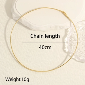 Flat 18K gold-plated snake bone chain necklace displayed with size and weight specs