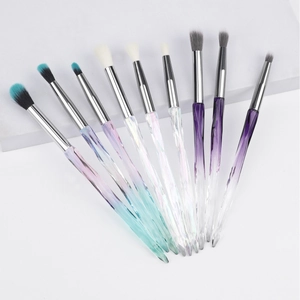 9-piece makeup brush set with crystal-cut handles and soft synthetic bristles
