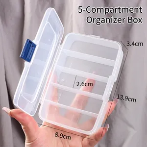 Transparente Aufbewahrungsbox mit 5 Fächern und blauen Schnallen für Haarschmuck und Kleinteile