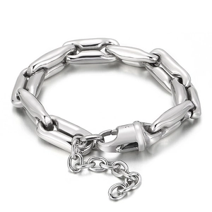 Stainless Steel Men Chain Bracelet Hip Hop Pig Nose Oval Link Punk Style Industrial Polished Adjustable Jewelry