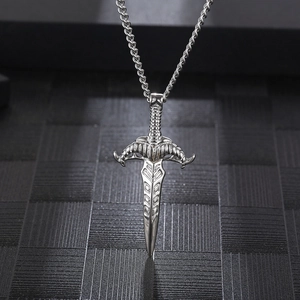 Vintage silver sword pendant necklace for men made of durable titanium steel