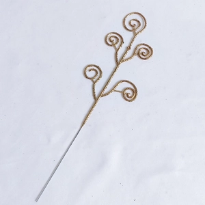 Detail view of golden glitter spiral stems for Christmas party decor and floral arrangement