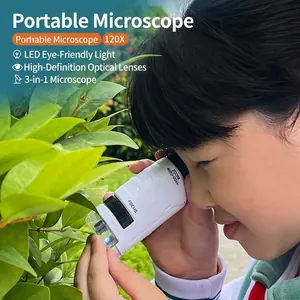Portable Handheld Microscope Toy For Kids Science Laboratory Education Plastic Pocket Magnifier With LED Light Outdoor Nature Exploration STEM Learning Equipment