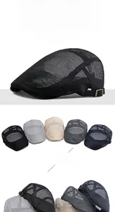 Detail of breathable summer mesh beret with five colors and adjustable metal side buckle