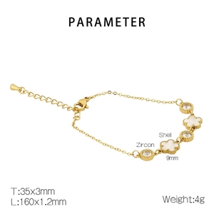 Detailed parameter display of gold shell flower bracelet with zircon stones and dimensions