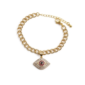 Goldenes Evil Eye Armband mit bunten Zirkonia und verstellbarer dicker Gliederkette