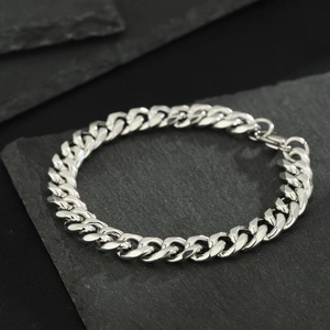 Vintage silver Cuban link chain necklace for men with starburst pendant on stone base