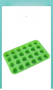 Detail of green silicone 24-cavity round muffin pan for high-temperature baking