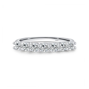 Classic S925 sterling silver eternity ring with seven round-cut moissanite stones