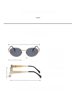 Detailed size specifications for oval metal sunglasses including frame width and temple length