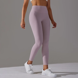 Leggings da yoga viola chiaro a vita alta con design senza cuciture e vestibilità