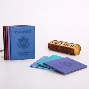 Multicolor PU leather US passport covers with gold embossed seal and document slots