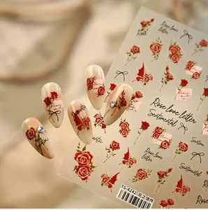 Detail of TS-4242 rose nail art stickers with ribbons and French letter patterns