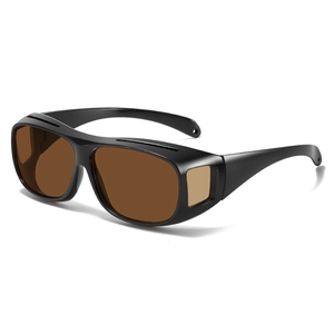 Polarized cycling sunglasses with black frame and brown lenses shown in a 45-degree angle view