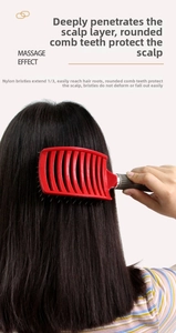 Detail showing curved vent brush with nylon pins and boar bristles for scalp care