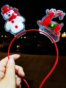 Detail of Christmas headband with snowman and reindeer acrylic charms and sequins