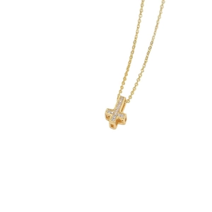 Exquisite gold cross pendant necklace with white zircon inlay on a fine link chain