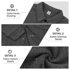 Slim fit dark grey long sleeve men's jacket featuring polo collar and metal snap buttons