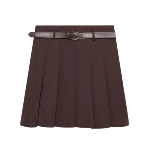 Jupe Plissée Mini Pour Femmes Polyester Taille Haute Avec Ceinture En Similicuir Style Preppy