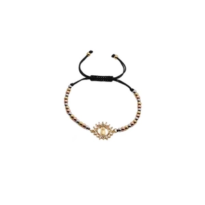 Adjustable religious beaded bracelet with tricolor beads and Virgin Mary gold pendant