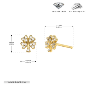 Macro view of gold s925 silver four leaf clover stud earrings with 5A grade zircon stones